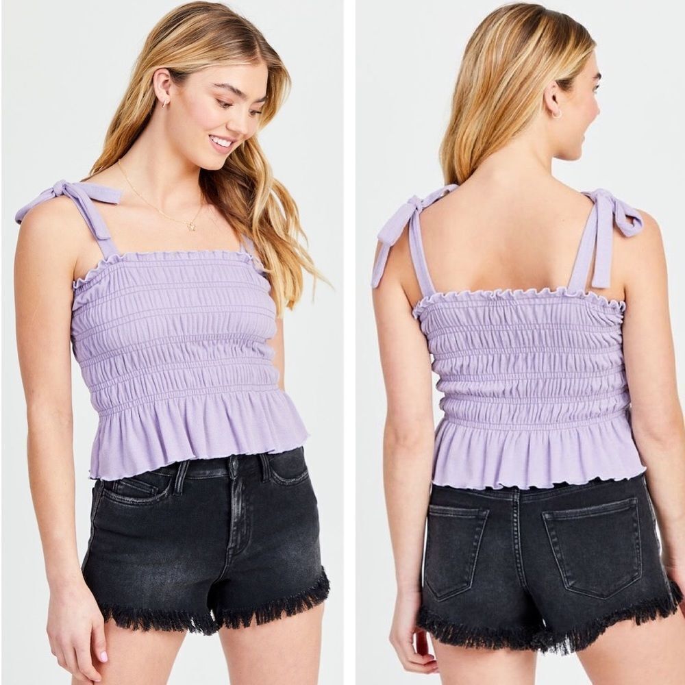 Altar’d State Women’s Dusty Lavender Anders Smocked Tank Top Tie Shoulder XS